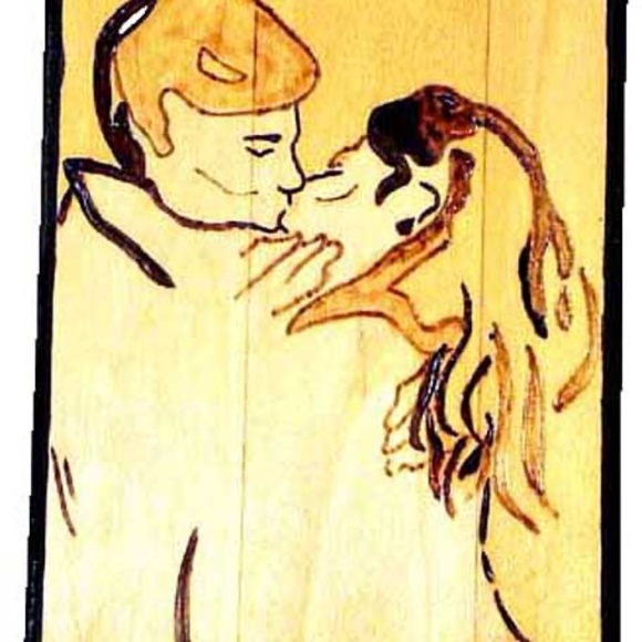 BUCKING BRONCO & COUPLE KISSING, TWO HAND DONE WOODBURNING ART, SIGNED, ONE OF - Picture 2 of 2